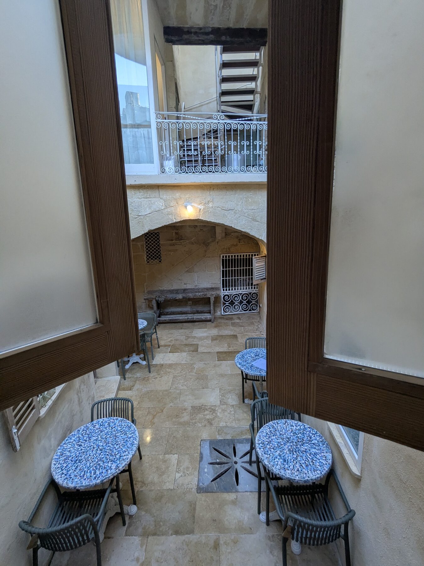 View down into the courtyard